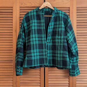 Vintage 80s Green & Black Plaid Jacket with Faux Gold Buttons - Womens M